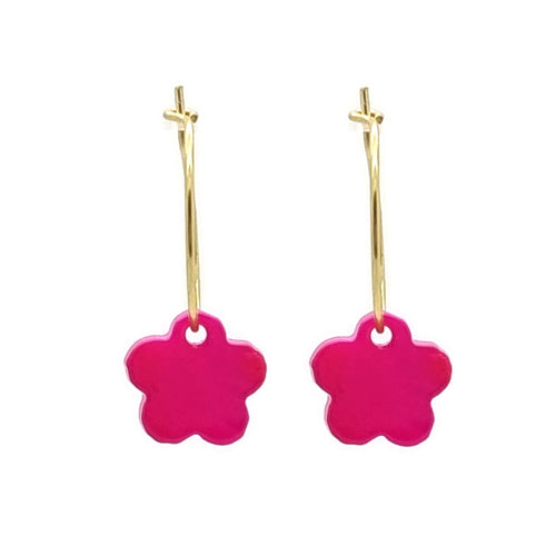 Oorbellen RVS goud - Schelp bloem fuchsia MYKK Jewelry