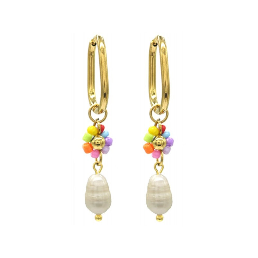 Oorbellen RVS goud - Zoetwaterparel multicolor MYKK Jewelry