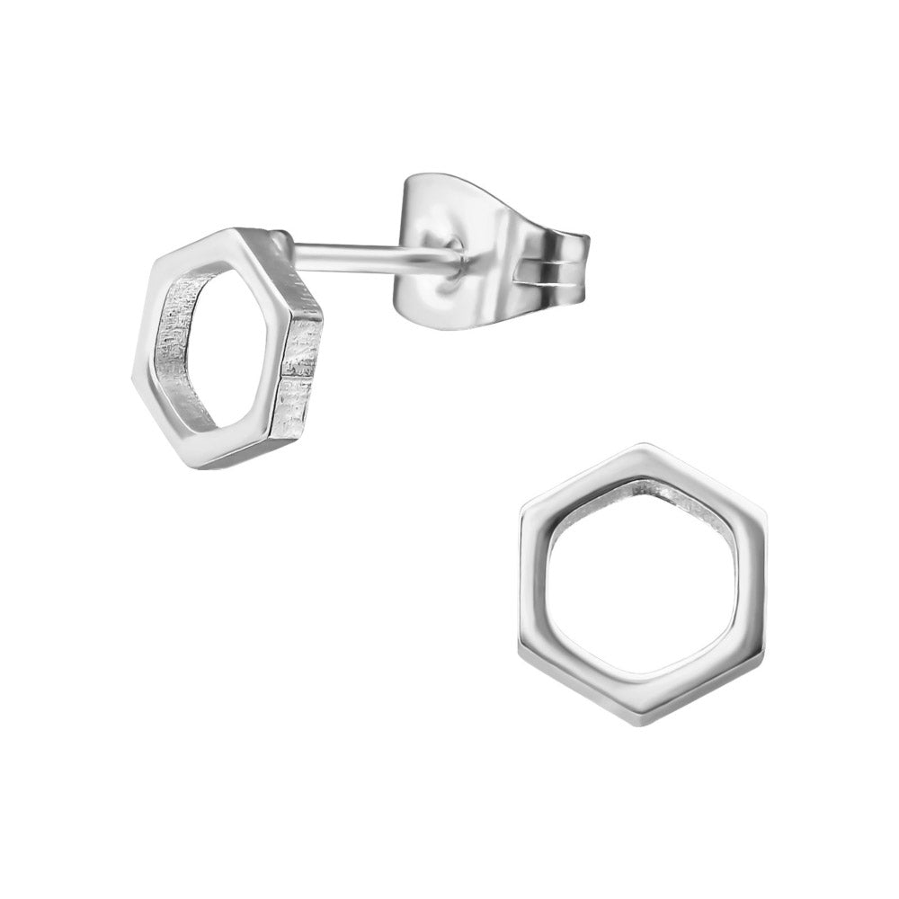 MYKK Jewelry | Oorbellen RVS - Zeshoek zilver