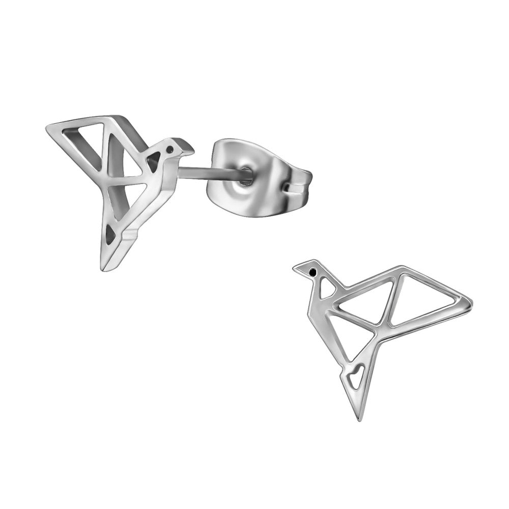 MYKK Jewelry | Oorbellen RVS - Origamivogel zilver