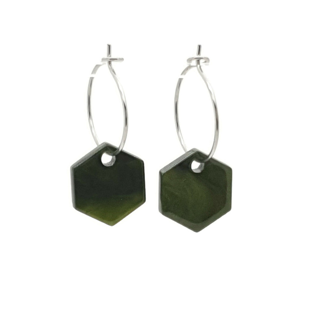 MYKK Jewelry | Oorbellen RVS - Hexagon olijf groen zilver