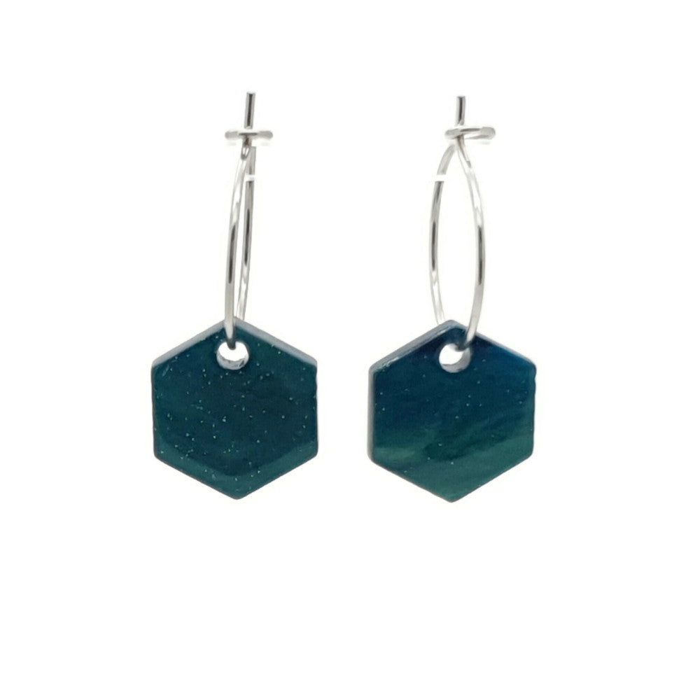 MYKK Jewelry | Oorbellen RVS - Hexagon oceaan groen zilver