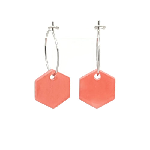MYKK Jewelry | Oorbellen RVS - Hexagon koraal roze zilver