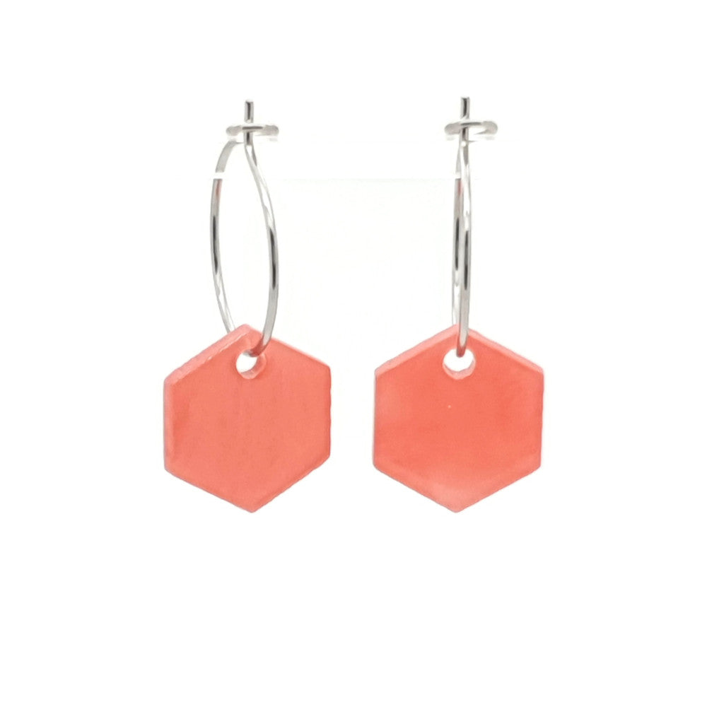 MYKK Jewelry | Oorbellen RVS - Hexagon koraal roze zilver