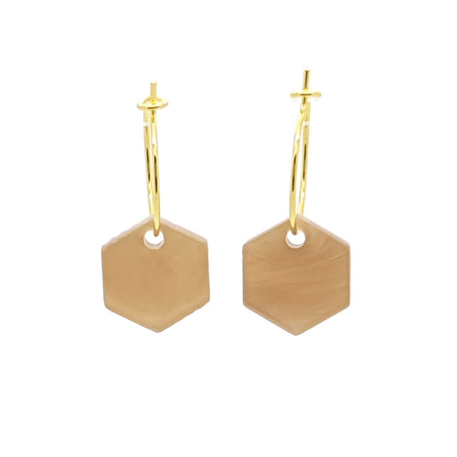 MYKK Jewelry | Oorbellen RVS - Hexagon griesmeel beige goud