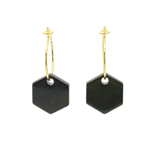 MYKK Jewelry | Oorbellen RVS - Hexagon olijf groen goud