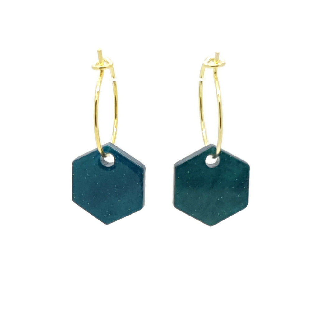 MYKK Jewelry | Oorbellen RVS - Hexagon oceaan groen goud
