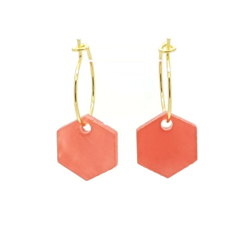 MYKK Jewelry | Oorbellen RVS - Hexagon koraal roze goud