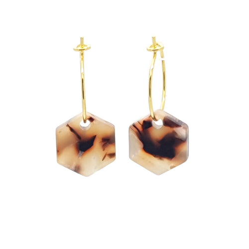 MYKK Jewelry | Oorbellen RVS - Hexagon beige bruin goud