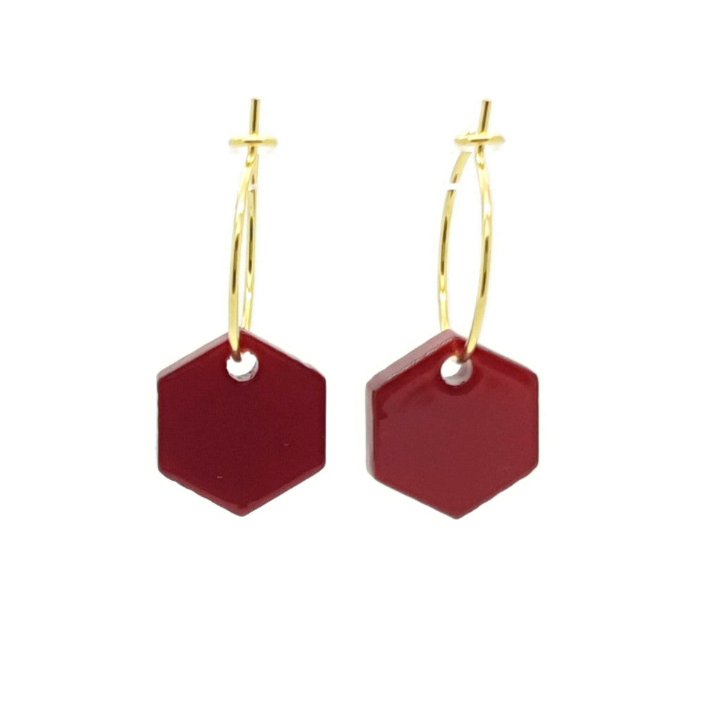 MYKK Jewelry | Oorbellen RVS - Hexagon kersen rood goud