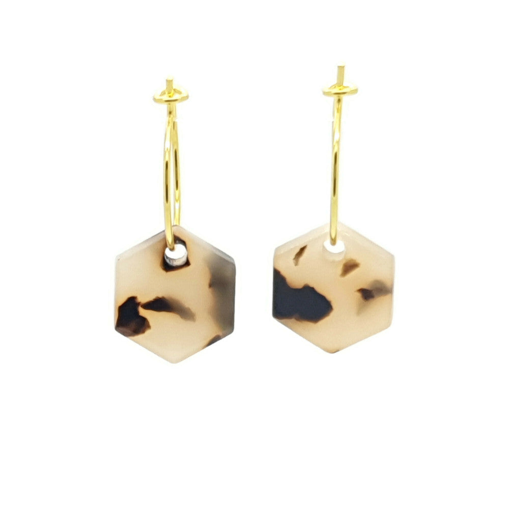 MYKK Jewelry | Oorbellen RVS - Hexagon creme zwart goud