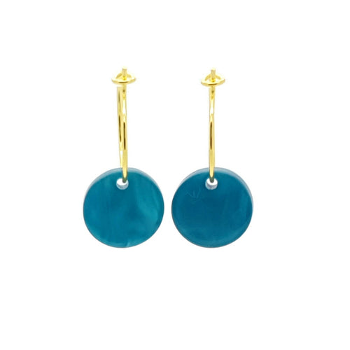 MYKK Jewelry | Oorbellen RVS - Rond aqua blauw goud