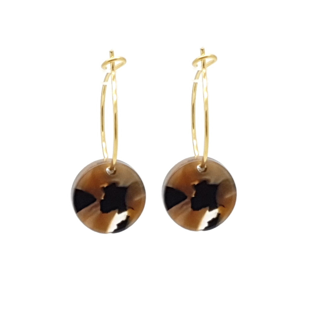 Oorbellen RVS - Rond bruin zwart goud | MYKK Jewelry
