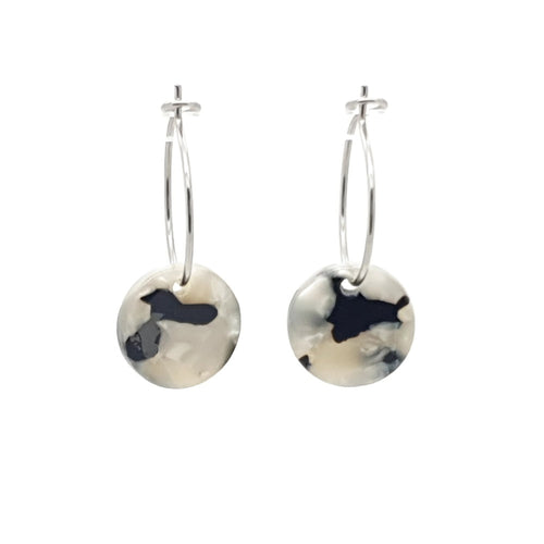 MYKK Jewelry | Oorbellen RVS - Rond zwart wit zilver