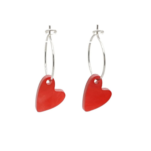 MYKK Jewelry | Oorbellen RVS - Hart rood zilver