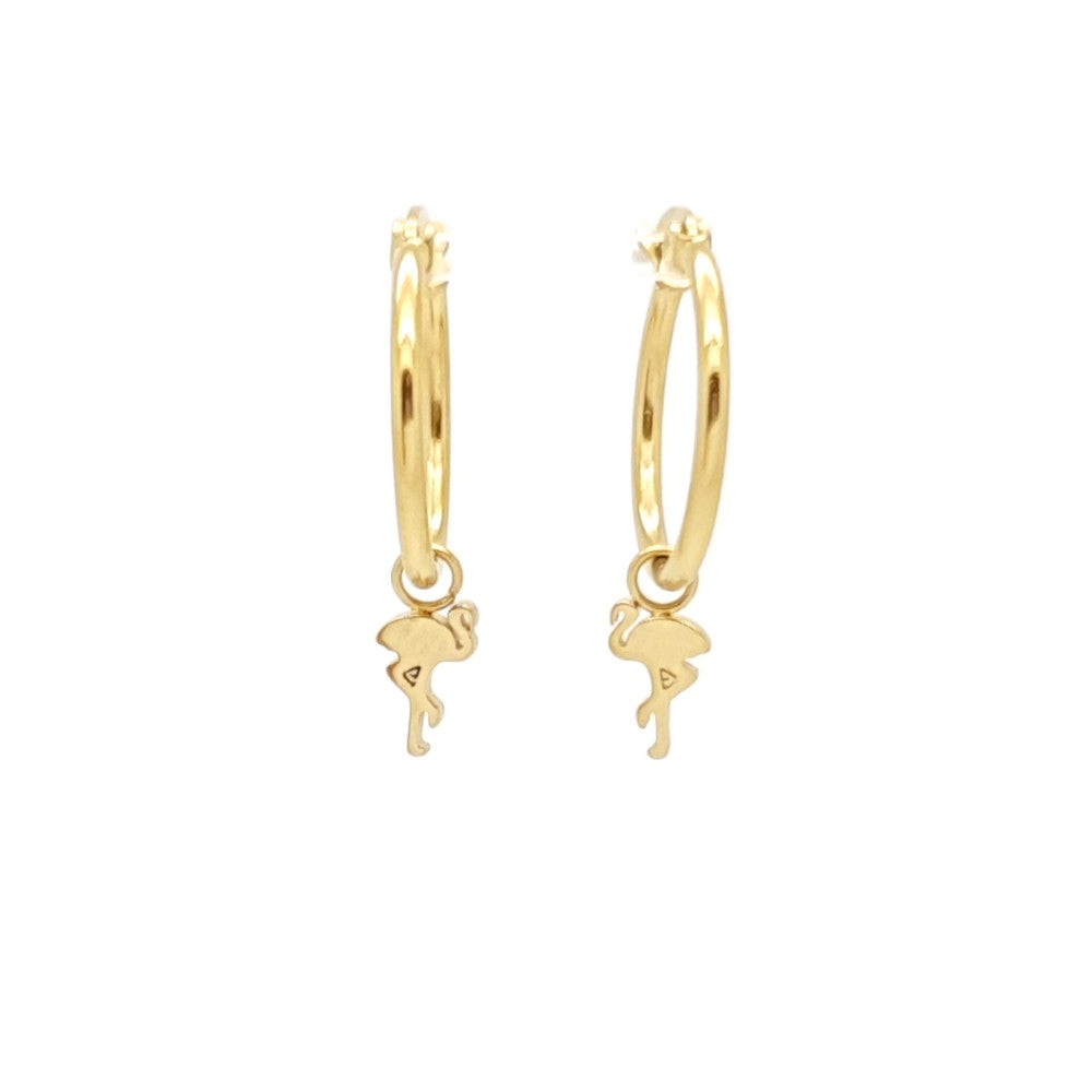 Oorbellen RVS - Flamingo hangers goud