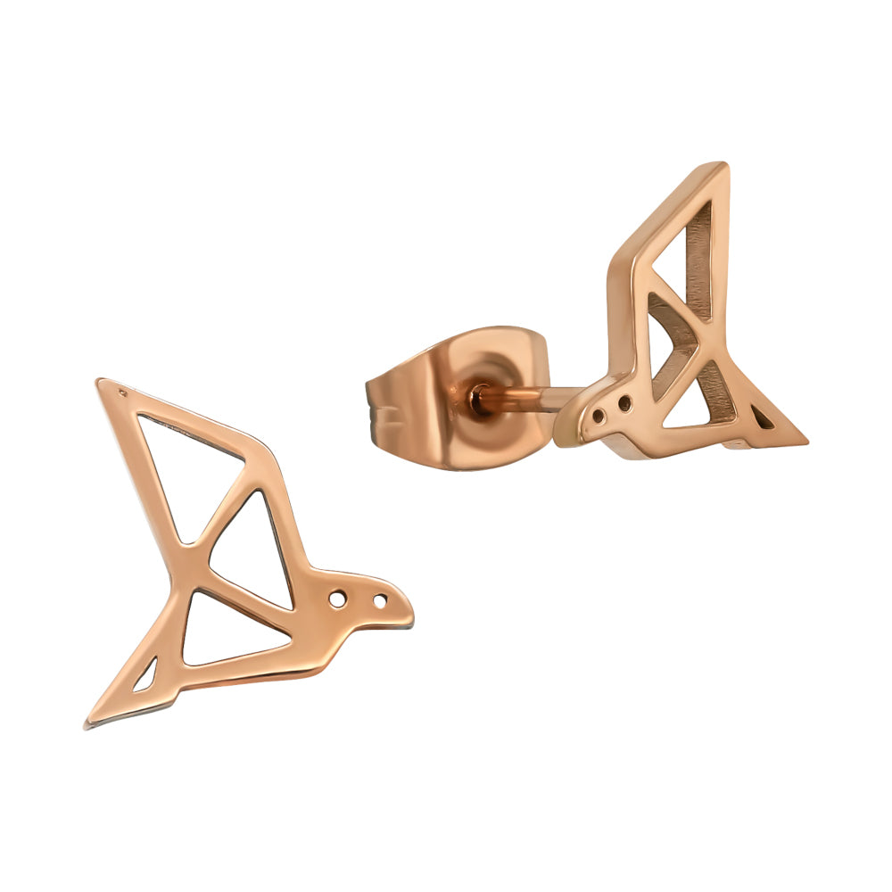 MYKK Jewelry | Oorbellen RVS - Origamivogel rose goud