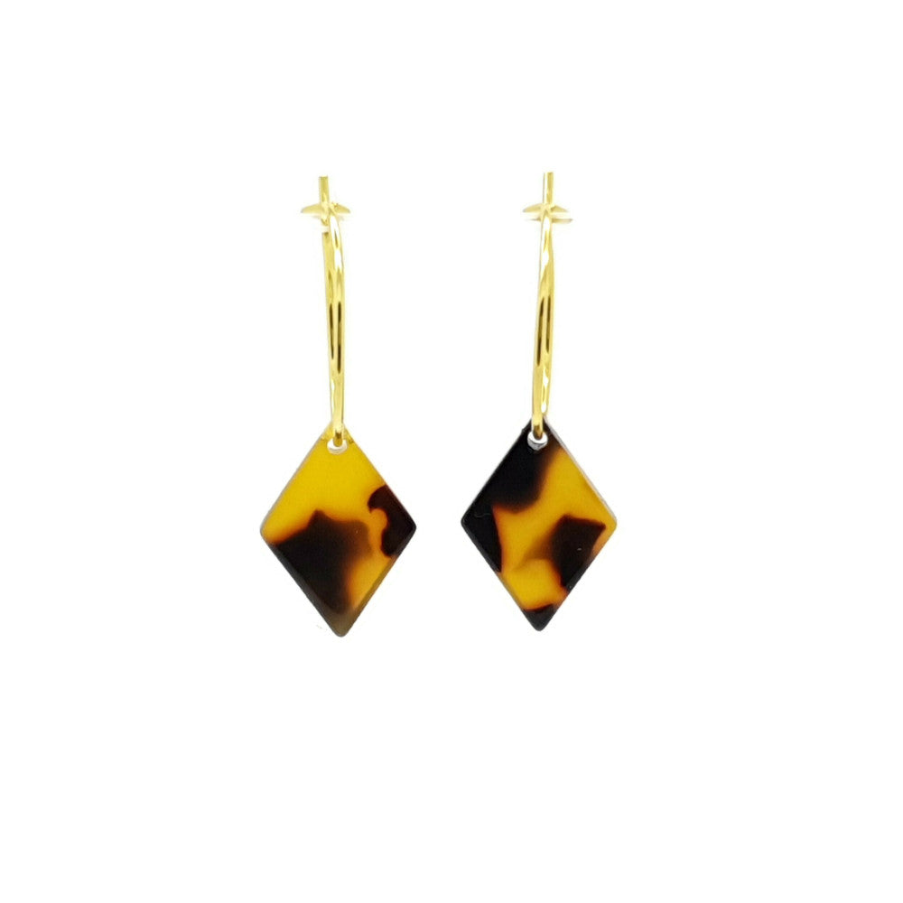 MYKK Jewelry | Oorbellen RVS - Ruit cognac bruin goud