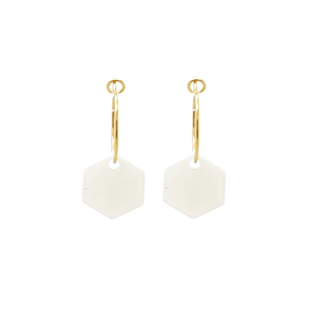 MYKK Jewelry | Oorbellen RVS - Hexagon parel goud