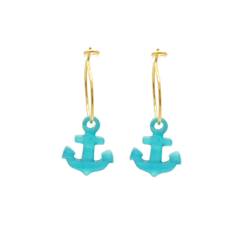 Oorbellen RVS goud - Anker turquoise blauw | MYKK Jewelry