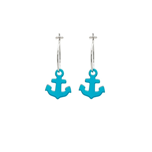 Oorbellen RVS zilver - Anker petrol blauw | MYKK Jewelry