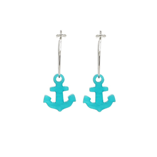 Oorbellen RVS zilver - Anker turquoise blauw | MYKK