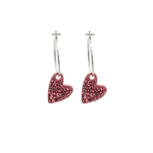 Oorbellen RVS zilver - Hart plexi roze | MYKK Jewelry