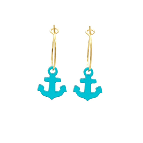 Oorbellen RVS goud - Anker petrol blauw | MYKK Jewelry