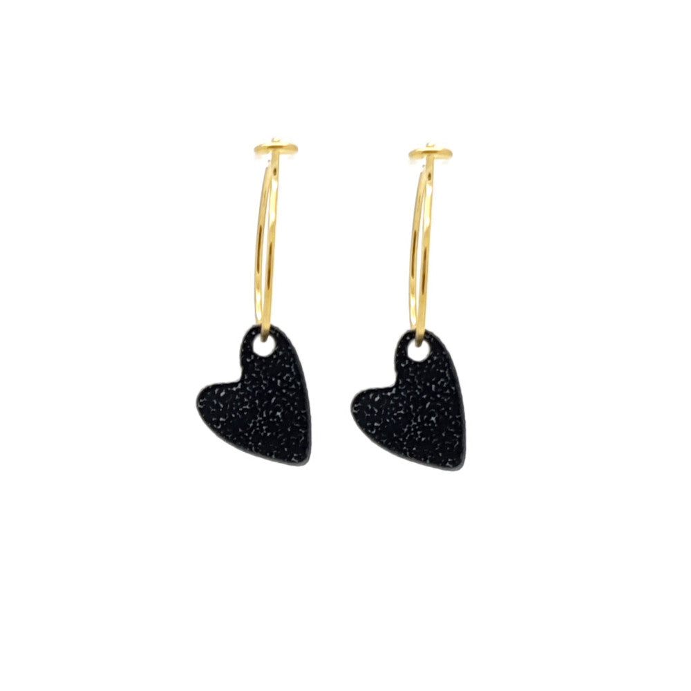 Oorbellen RVS goud - Hart plexi zwart | MYKK Jewelry