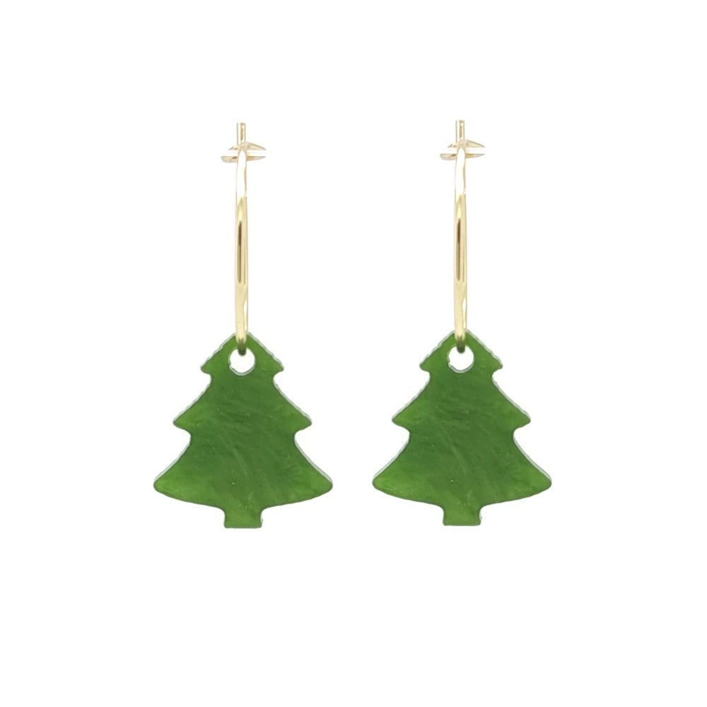 RVS oorbellen - Kerstboom olijfgroen goud MYKK Jewelry