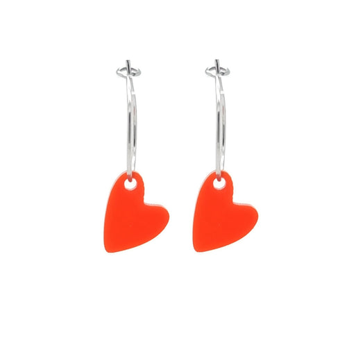 Oorbellen RVS zilver - Hart plexi transparant rood MYKK Jewelry