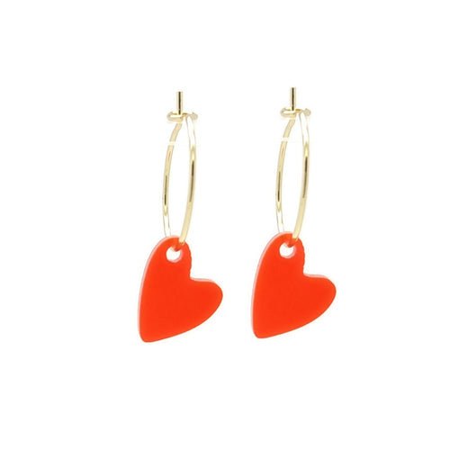 Oorbellen RVS goud - Hart plexi transparant rood MYKK Jewelry