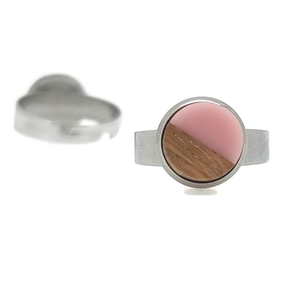 Ring RVS - Hout en resin licht roze MYKK Jewelry