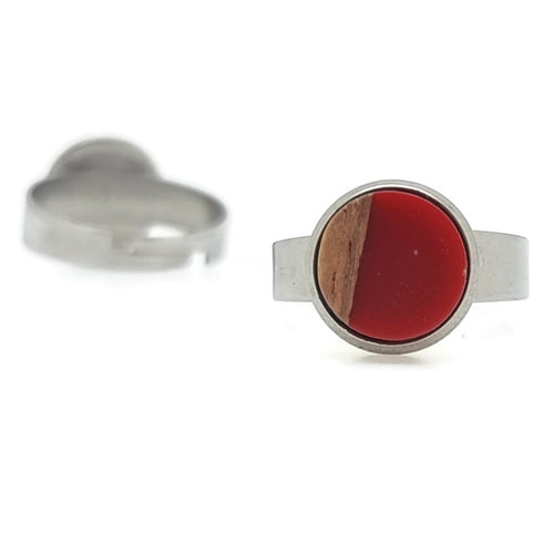MYKK Jewelry Ring RVS - Hout en resin rood