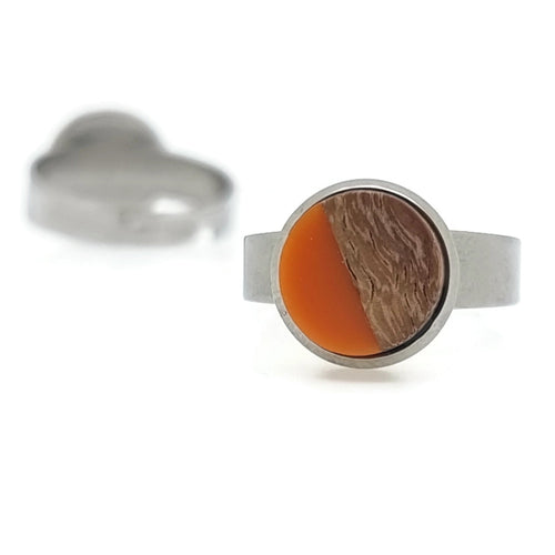 Ring RVS - Hout en resin oranje MYKK Jewelry
