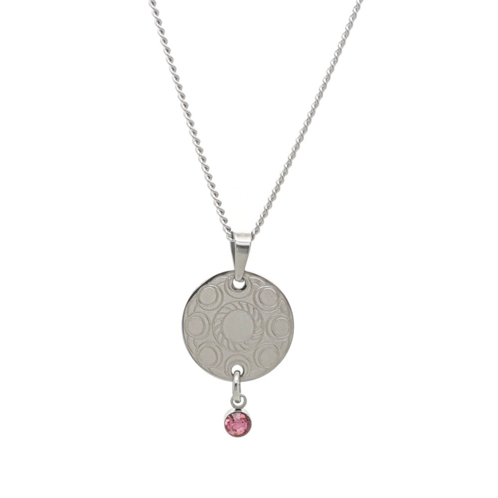 MYKK Jewelry | Sieraden RVS Zeeuwse knop ketting - Gegraveerde hanger roze