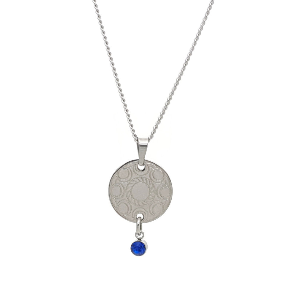 MYKK Jewelry | Sieraden RVS Zeeuwse knop ketting - Gegraveerde hanger blauw