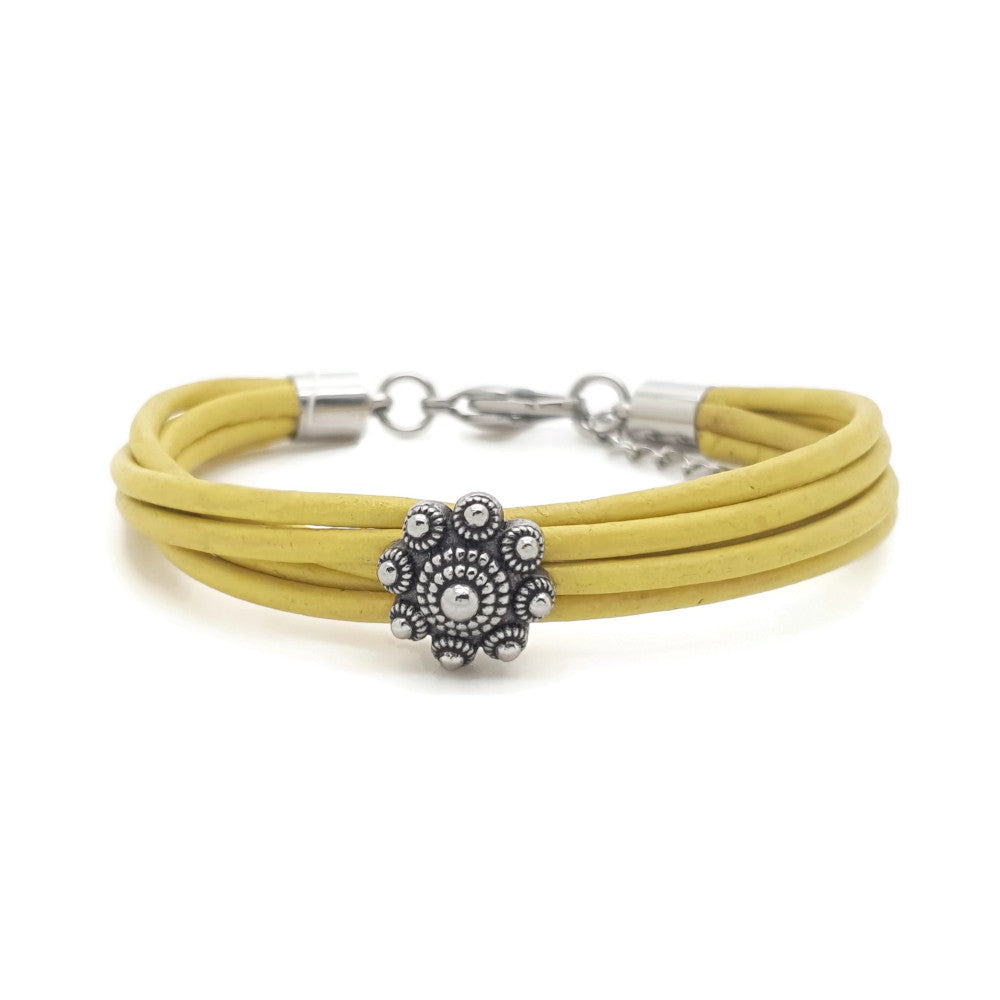 MYKK Jewelry | RVS Zeeuwse knop armband - Geel leer