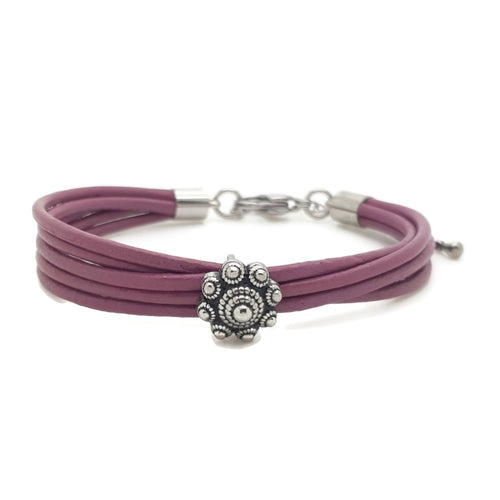 MYKK Jewelry | RVS Zeeuwse knop armband - Paars leer