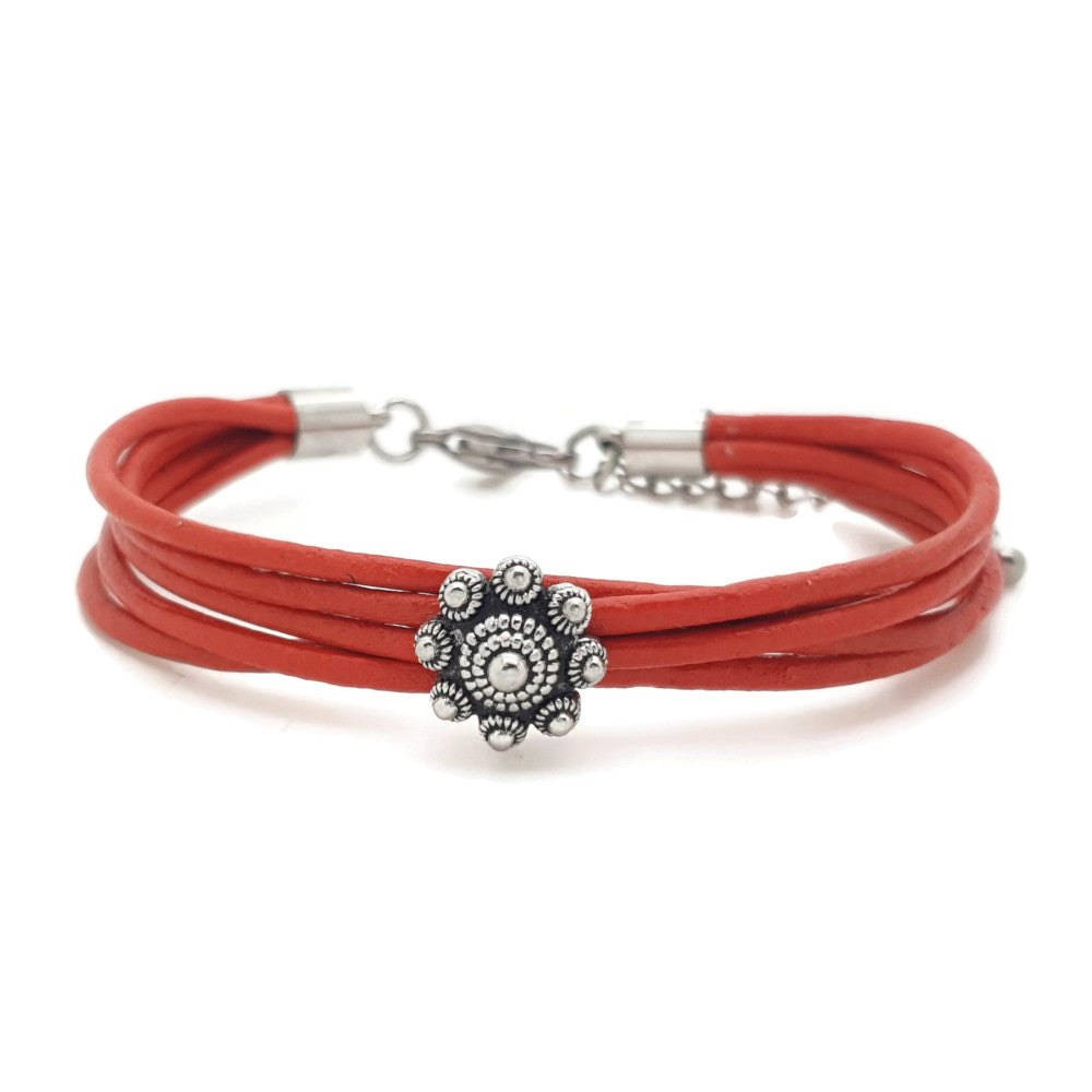 MYKK Jewelry | RVS Zeeuwse knop armband - Rood leer