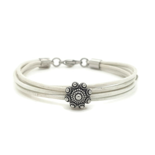 MYKK Jewelry | RVS Zeeuwse knop armband - Wit leer