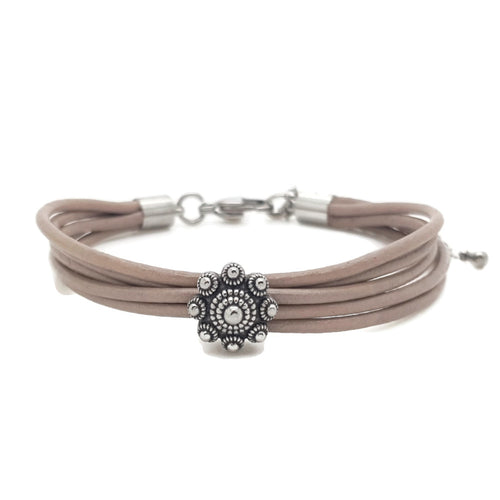 MYKK Jewelry | RVS Zeeuwse knop armband - Taupe leer
