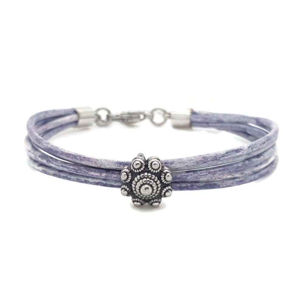 MYKK Jewelry | RVS Zeeuwse knop armband - Blauw bewerkt leer