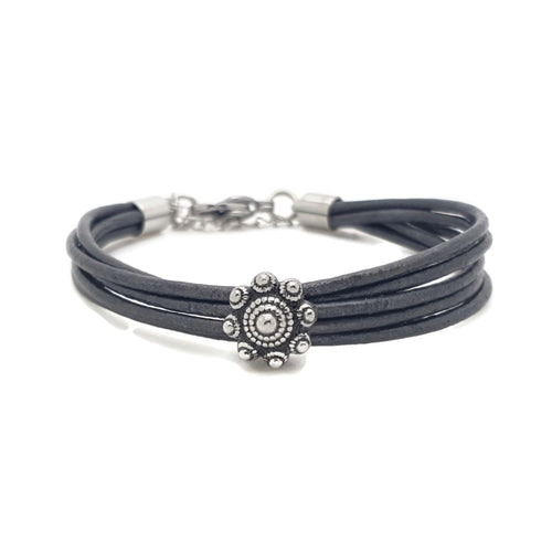 MYKK Jewelry | RVS Zeeuwse knop armband - Grijs metallic leer