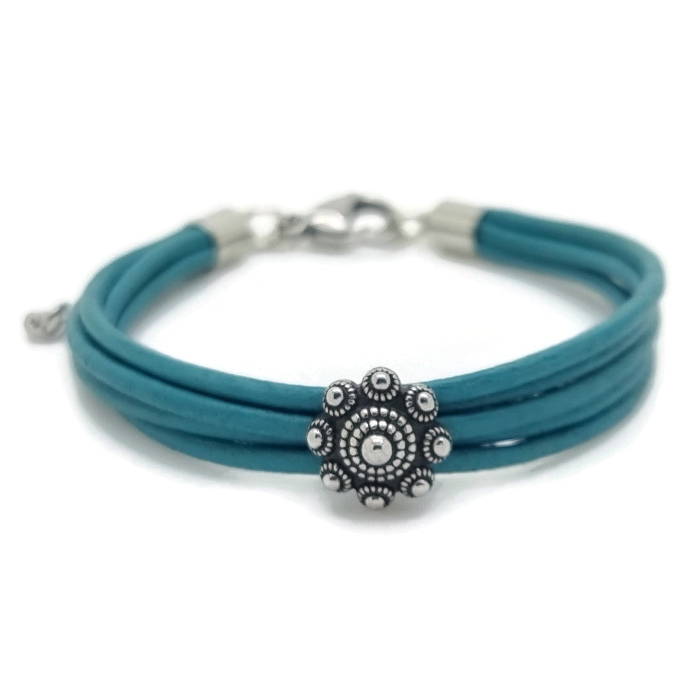 RVS Zeeuwse knop armband - Turquoise leer | MYKK Jewelry