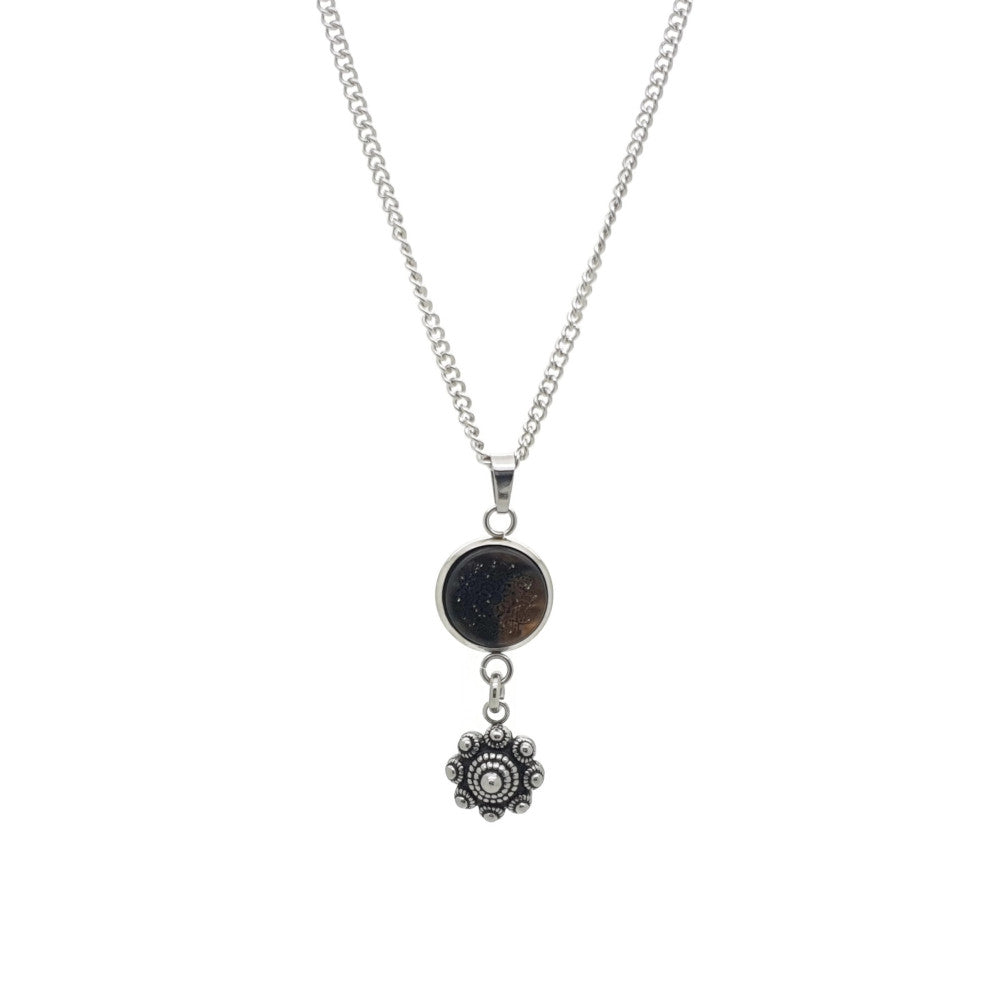 MYKK Jewelry | Sieraden RVS Zeeuwse knop ketting - Mandala zwart topaz