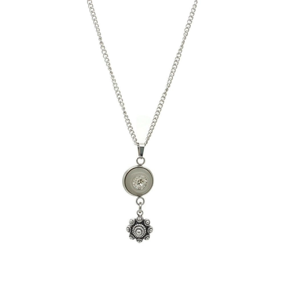 MYKK Jewelry | Sieraden RVS Zeeuwse knop ketting - Zilver grijs strass