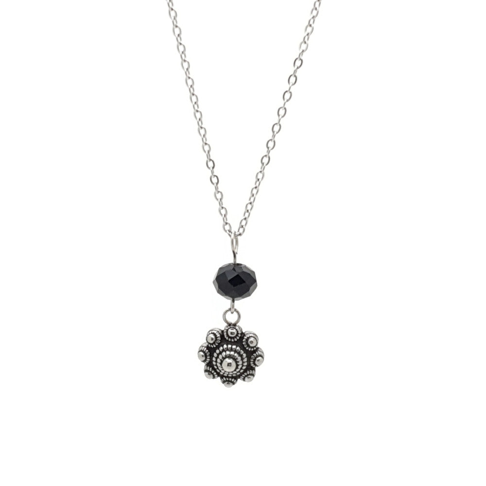 MYKK Jewelry | Sieraden RVS Zeeuwse knop ketting - Zwarte hanger