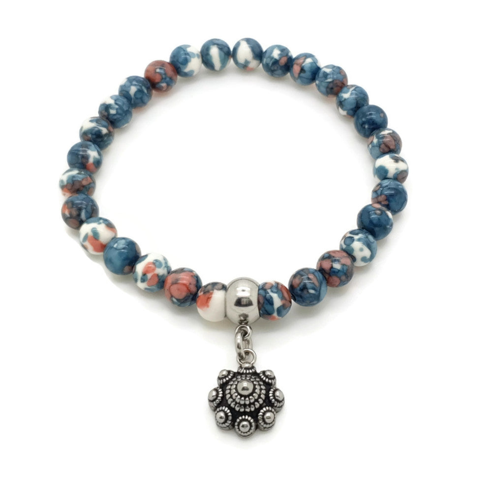 MYKK Jewelry | RVS Zeeuwse knop armband - Natuursteen petrol blauw