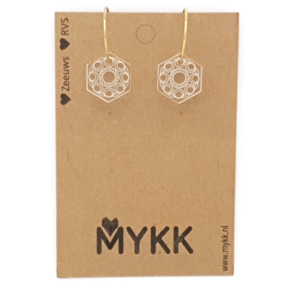 MYKK Jewelry | Sieraden RVS Zeeuwse knop oorbellen - Acryl goud